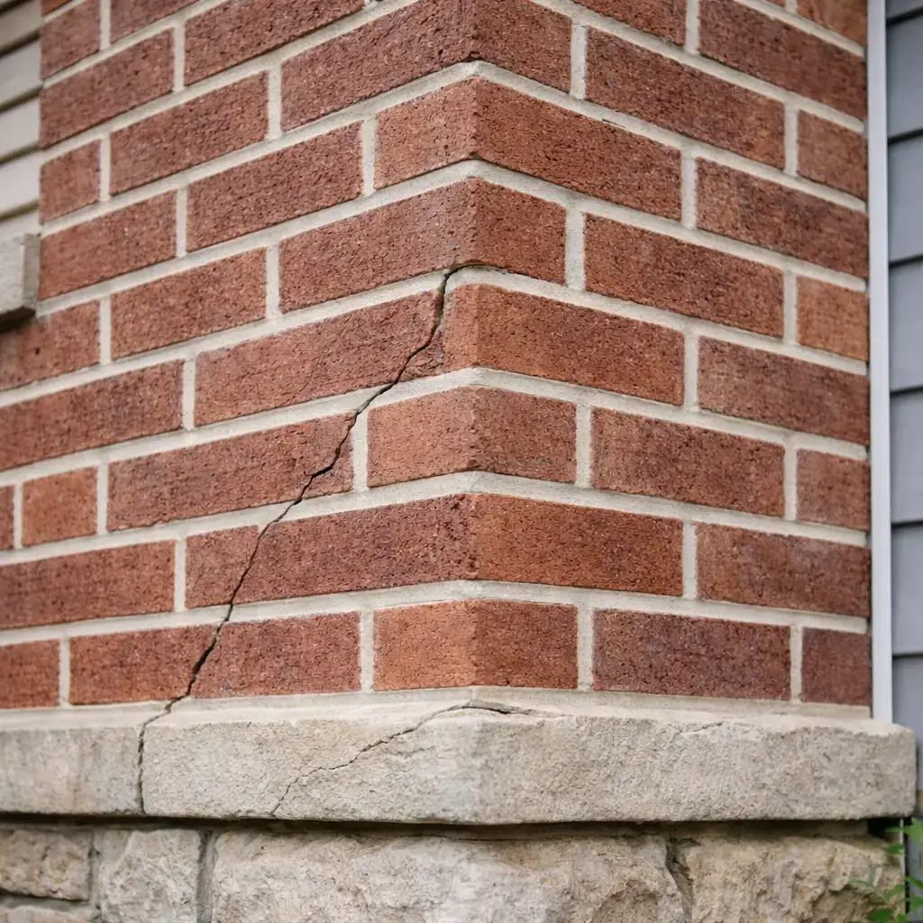 Close-up of red brick chimney crack (1)